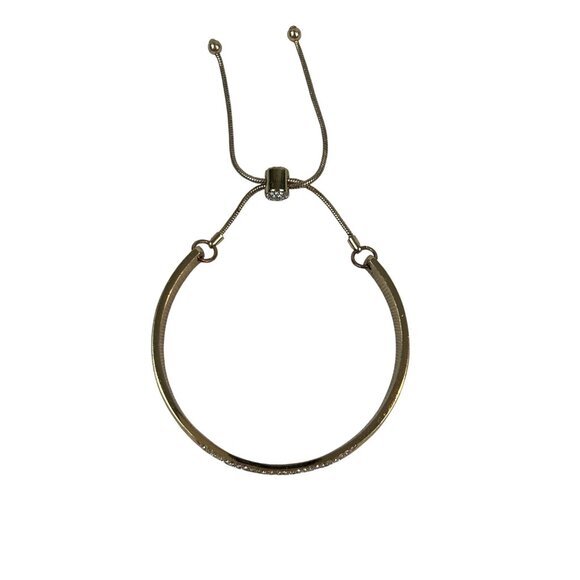 Gold Tone Adjustable Bangle Bracelet Rhinestone Accents - Picture 2 of 6